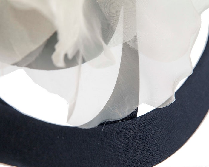 Fascinators Online - Bespoke large navy and cream fascinator hat by Fillies Collection