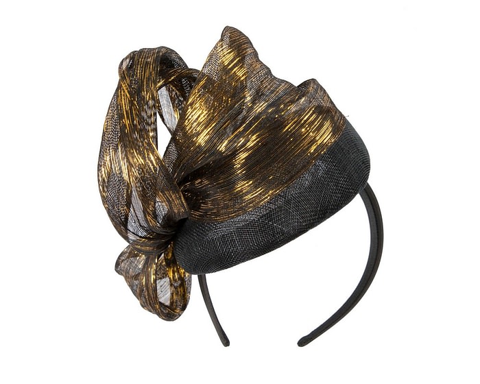 Fascinators Online - Black pillbox with gold bow by Fillies Collection