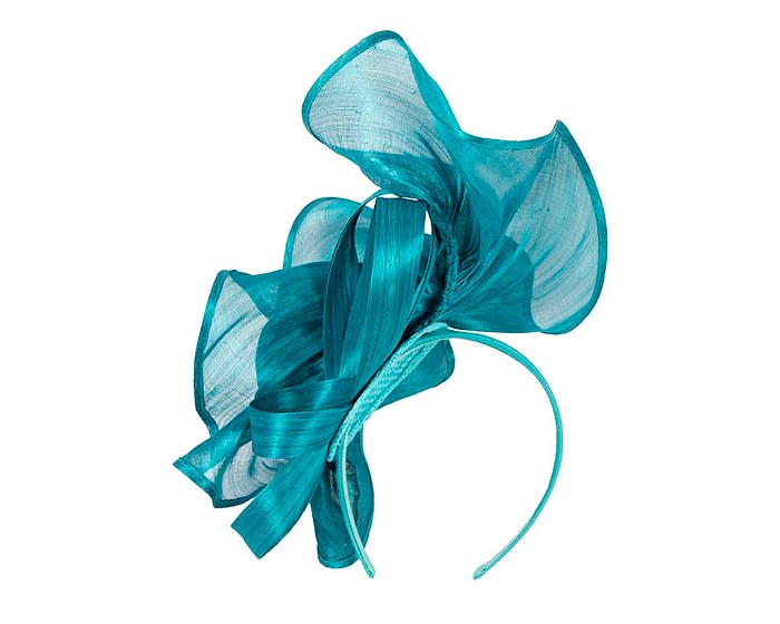 Aqua sculptured silk abaca fascinator by Fillies Collection - Image 4