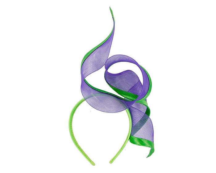 Twisted purple & lime racing fascinator by Fillies Collection - Image 4