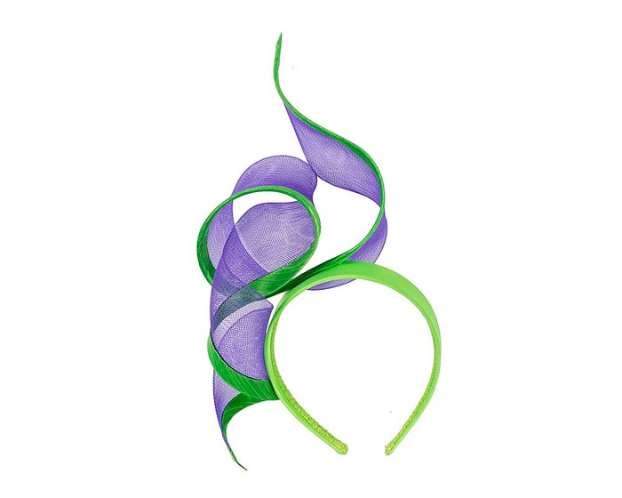 Twisted purple & lime racing fascinator by Fillies Collection - Image 2