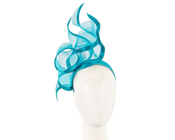 Bespoke large turquoise racing fascinator by Fillies Collection