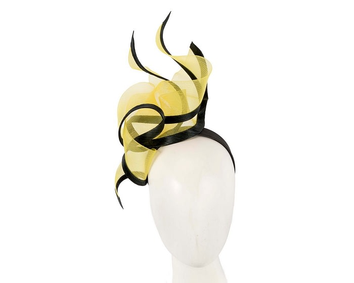 Bespoke large yellow & black racing fascinator by Fillies Collection