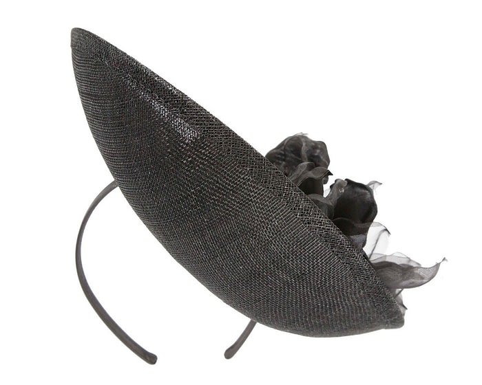 Bespoke black sinamay fascinator with flower by Max Alexander - Image 4