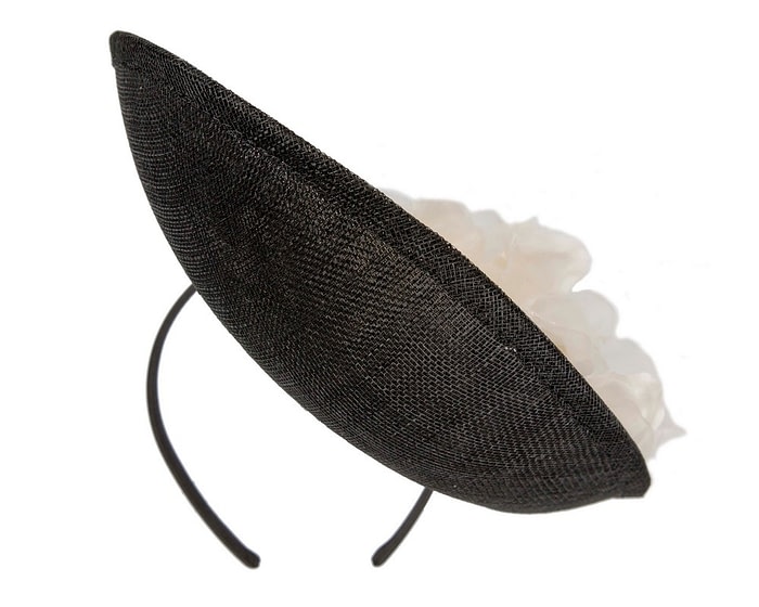 Bespoke black sinamay fascinator with cream flower by Max Alexander - Image 5