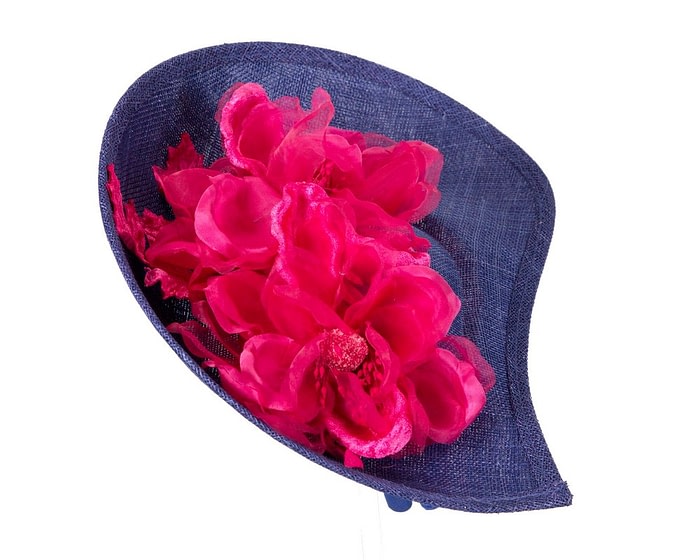 Bespoke royal blue & fuchsia sinamay fascinator with flower by Max Alexander - Image 4