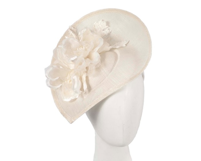 Bespoke cream sinamay fascinator with flower by Max Alexander