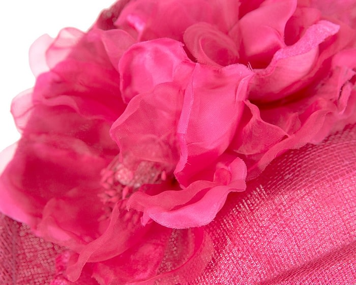 Bespoke fuchsia sinamay fascinator with flower by Max Alexander - Image 4