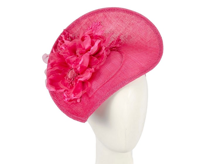 Bespoke fuchsia sinamay fascinator with flower by Max Alexander