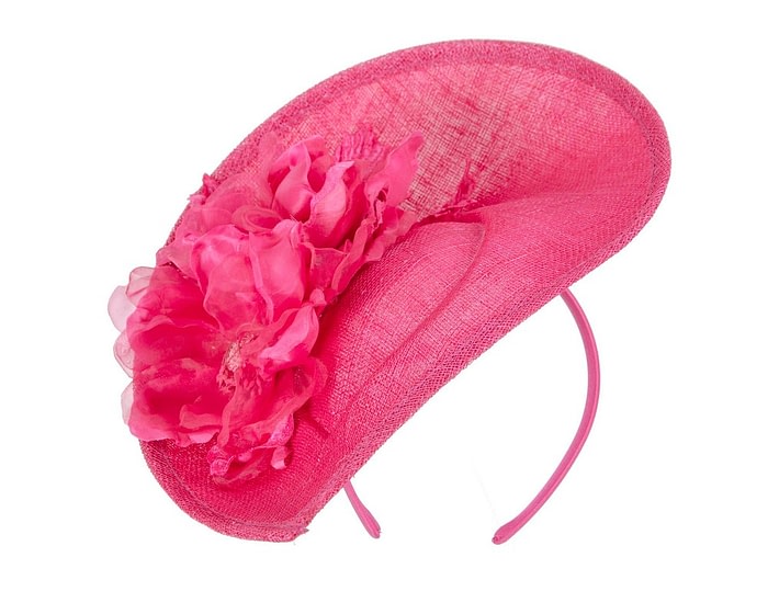 Bespoke fuchsia sinamay fascinator with flower by Max Alexander - Image 2