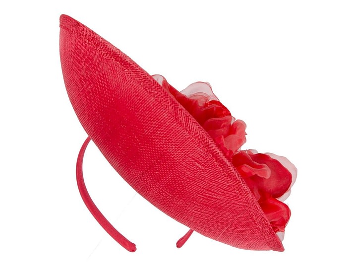 Bespoke red sinamay fascinator with flower by Max Alexander - Image 5