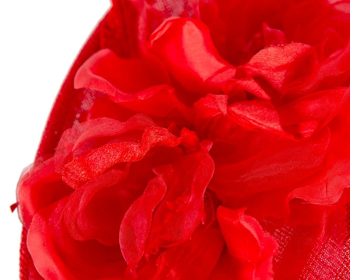 Bespoke red sinamay fascinator with flower by Max Alexander - Image 4