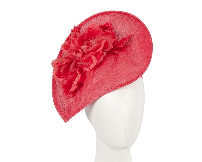 Bespoke red sinamay fascinator with flower by Max Alexander