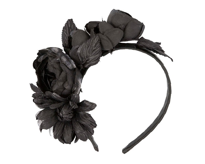 Black flower headband fascinator by Max Alexander - Image 2