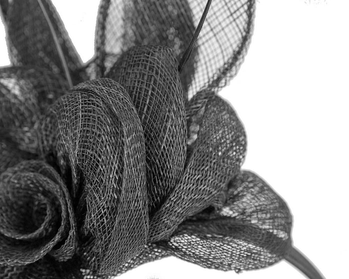 Black sinamay flower headband - Image 3