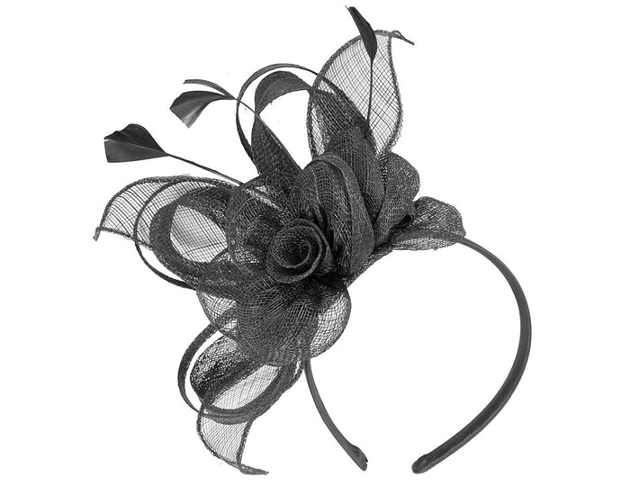 Fascinators Online - Black sinamay flower headband