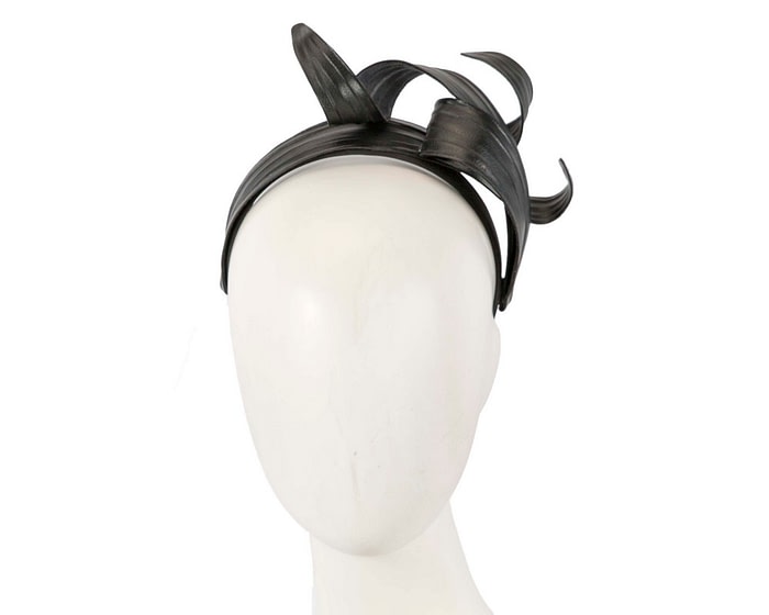 Black leather fascinator by Max Alexander