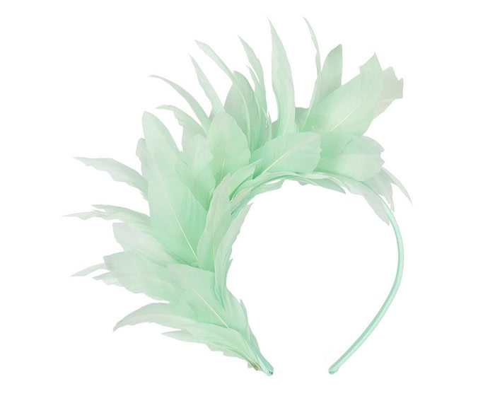 Mint green feather bunch fascinator by Max Alexander - Image 2
