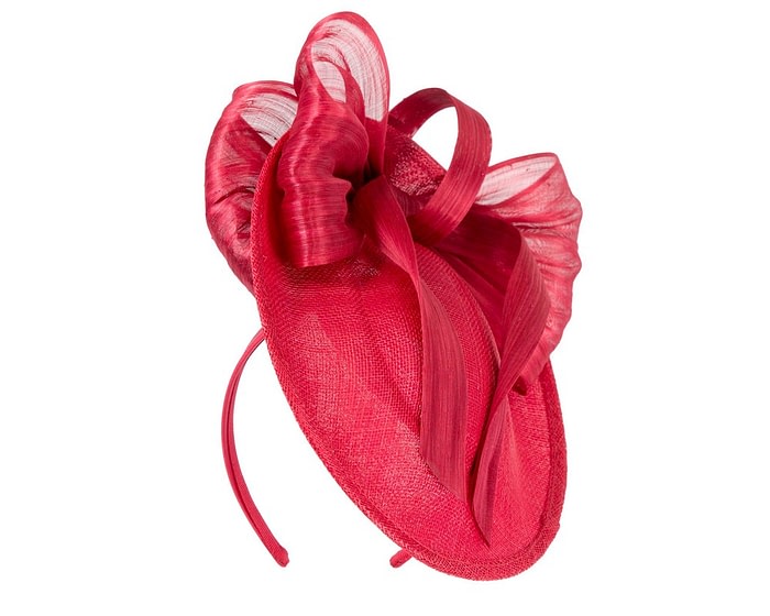 Bespoke red sinamay fascinator with bow by Fillies Collection - Image 2