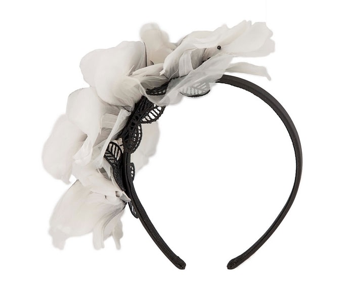 Fascinators Online - Cream black flower fascinator headband by Fillies Collection