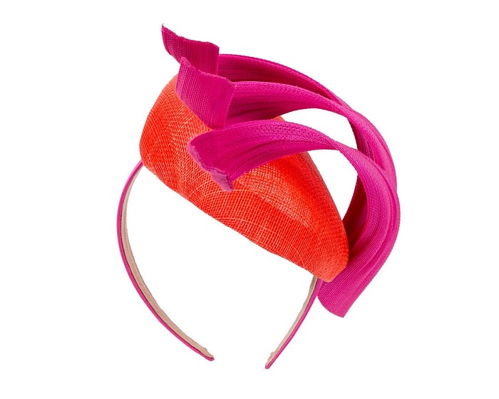 Orange & fuchsia pillbox racing fascinator with jinsin trim by Fillies Collection - Image 6