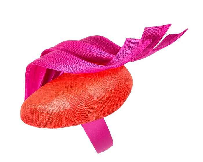 Fascinators Online - Orange & fuchsia pillbox racing fascinator with jinsin trim by Fillies Collection