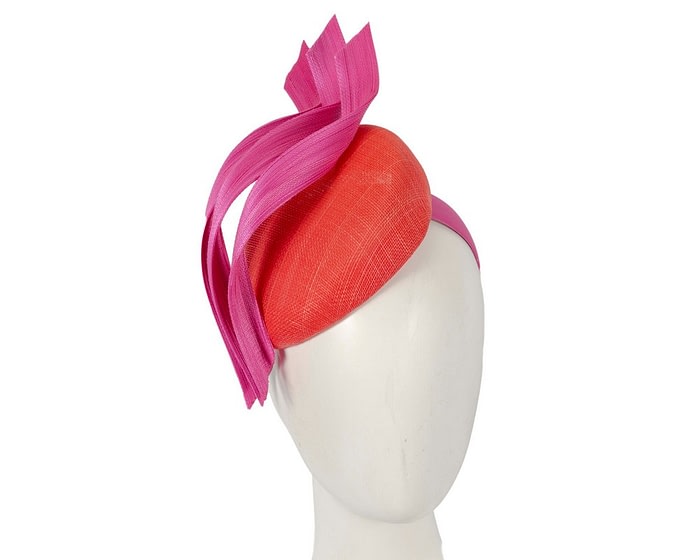 Orange & fuchsia pillbox racing fascinator with jinsin trim by Fillies Collection