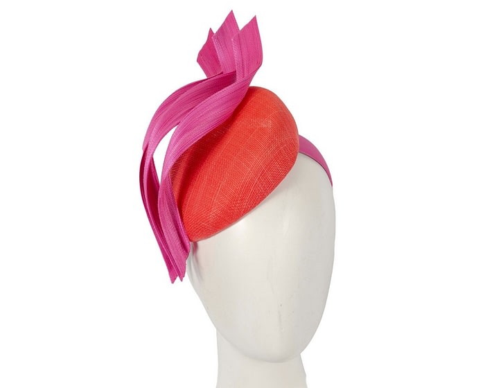 Fascinators Online - Orange & fuchsia pillbox racing fascinator with jinsin trim by Fillies Collection