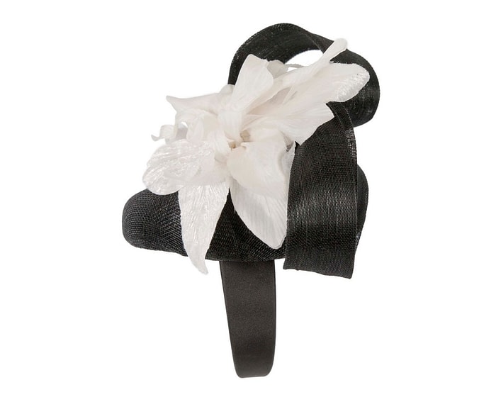 Tall black pillbox fascinator with cream flower by Fillies Collection - Image 3