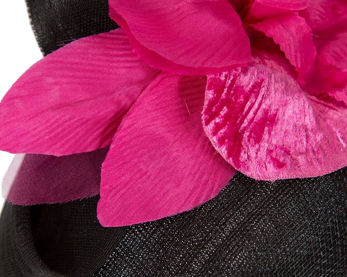 Tall black pillbox fascinator with fuchsia flower by Fillies Collection - Image 5