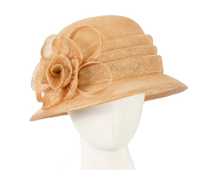 Gold cloche racing hat by Max Alexander