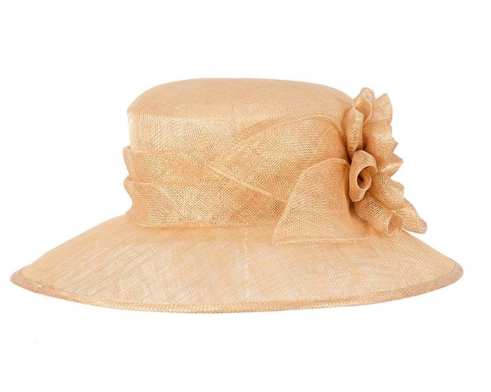 Wide brim gold sinamay fashion hat by Max Alexander - Image 6
