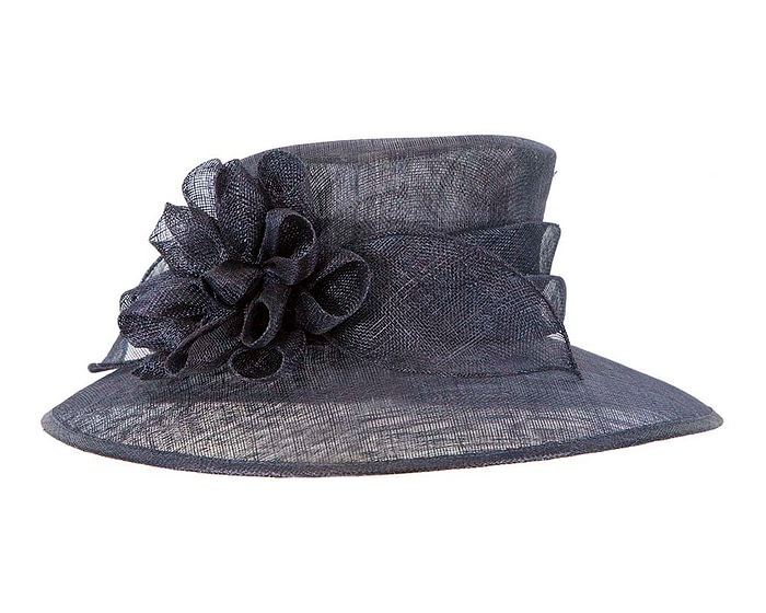 Fascinators Online - Wide brim navy sinamay fashion hat by Max Alexander