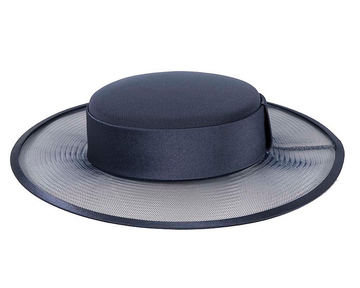 Fascinators Online - Navy boater hat by Cupids Millinery Melbourne