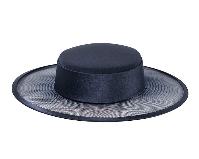 Fascinators Online - Navy boater hat by Cupids Millinery Melbourne