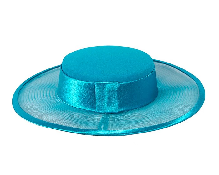 Fascinators Online - Turquoise boater hat by Cupids Millinery Melbourne