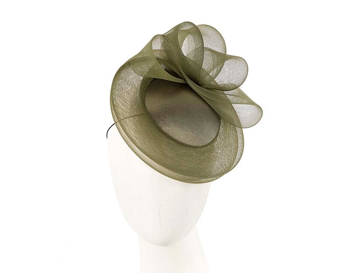 Khaki custom made cocktail hat by Cupids Millinery