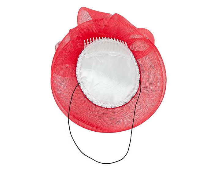 Red custom made cocktail hat by Cupids Millinery - Image 4