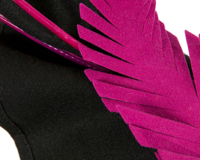 Fascinators Online - Bespoke black & Fuchsia winter racing fascinator by Fillies Collection