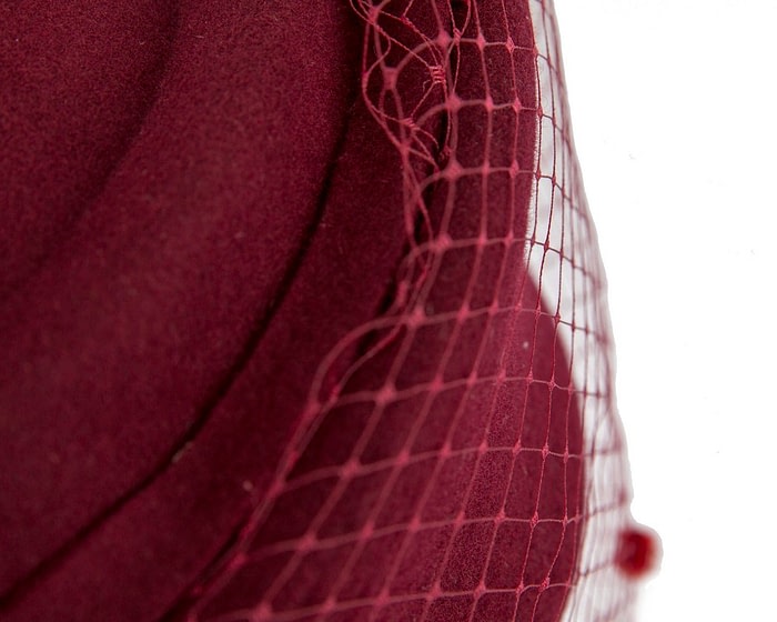 Large burgundy pillbox with face veil by Fillies Collection - Image 4
