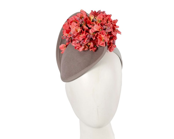 Grey & coral winter felt fascinator by Fillies Collection