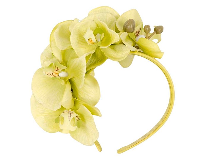 Realistic lime orchid flower headband by Fillies Collection - Image 2