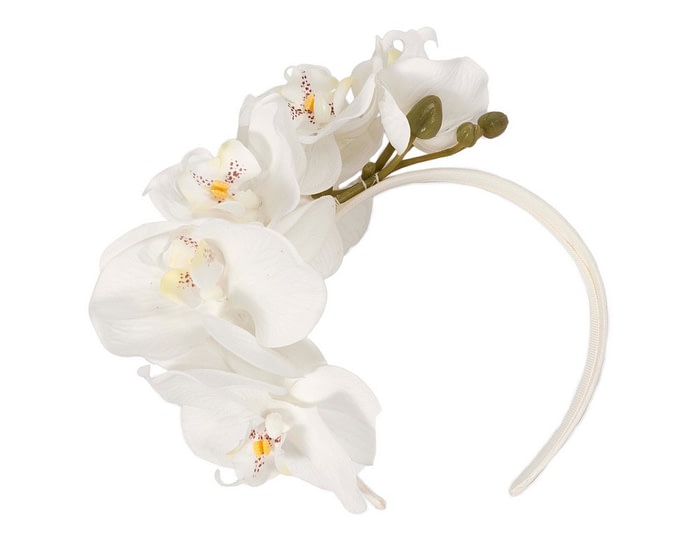 Realistic white orchid flower headband by Fillies Collection - Image 2