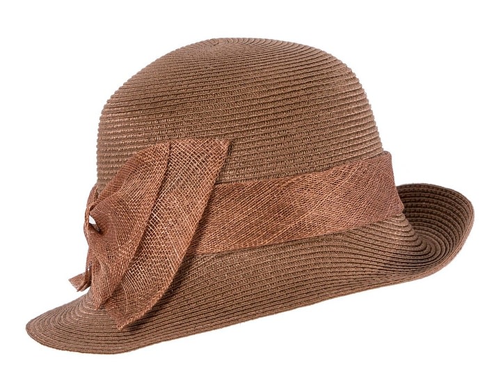 Fascinators Online - Brown cloche hat with bow by Max Alexander