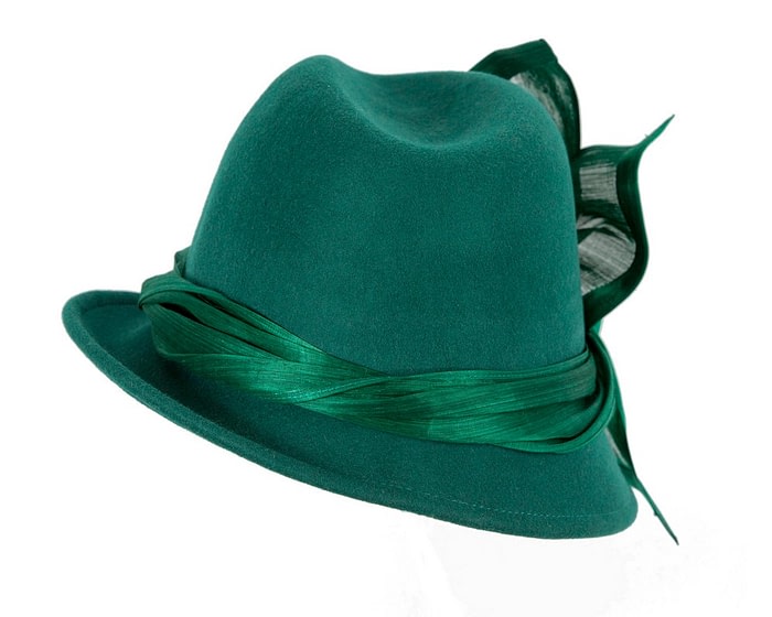 Bespoke green felt fedora by Fillies Collection - Image 6