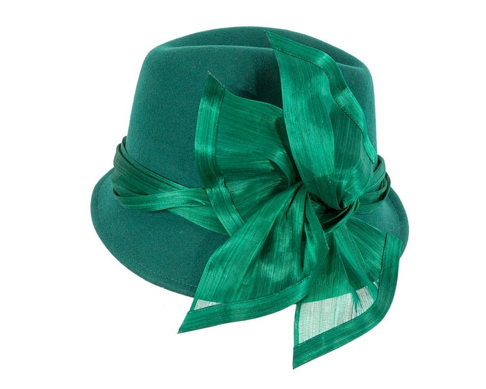 Bespoke green felt fedora by Fillies Collection - Image 4