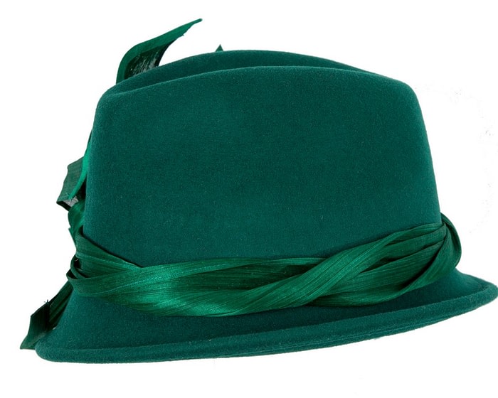Bespoke green felt fedora by Fillies Collection - Image 3