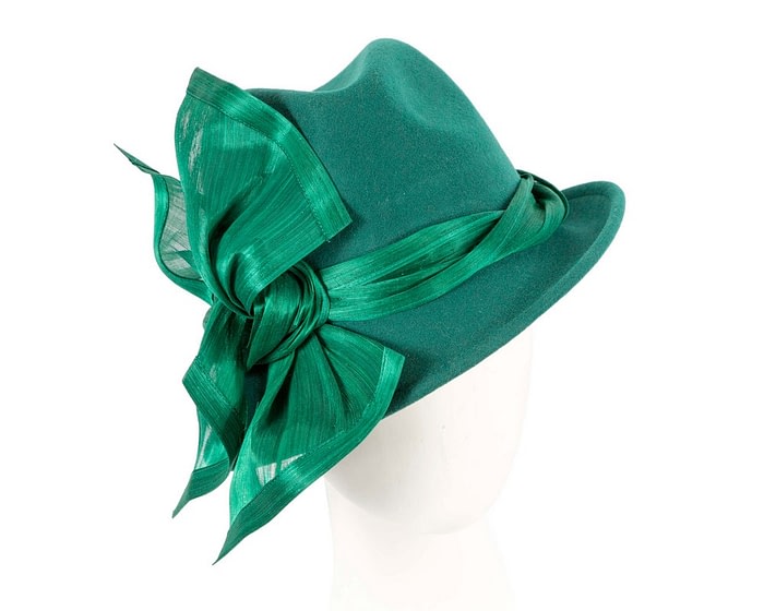 Bespoke green felt fedora by Fillies Collection