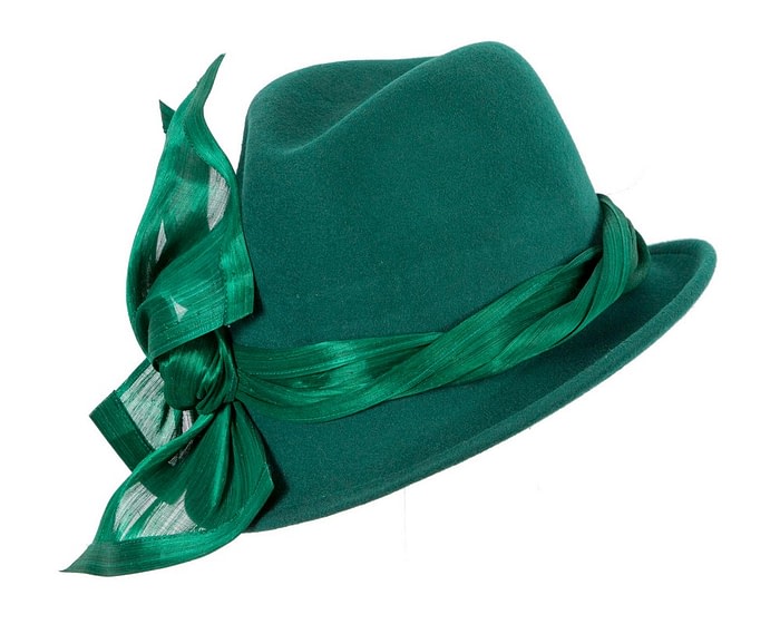 Bespoke green felt fedora by Fillies Collection - Image 2