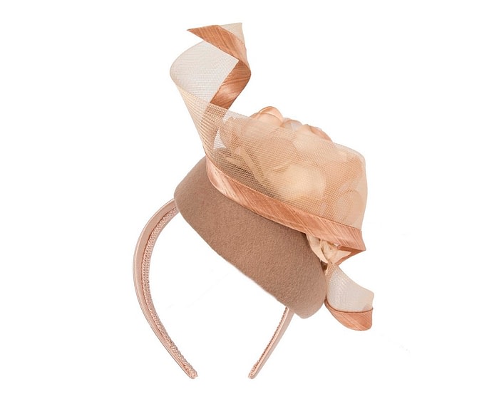 Fascinators Online - Bespoke beige winter racing pillbox fascinator